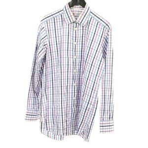 Turnbull & Asser Men’s Blue Purple Check 100% Cotton Dress Shirt 16.5 42 England